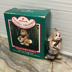 Vintage Hallmark THIMBLE DRUMMER #10 Bunny Rabbit Christmas Ornament 1987 w/Box